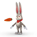 Cute Gray Rabbit With Long Ears Red Scarf And Carrot