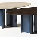 Modern Oval Light Wood Tabletop With Dark Blue Support Pillars Design 3d model