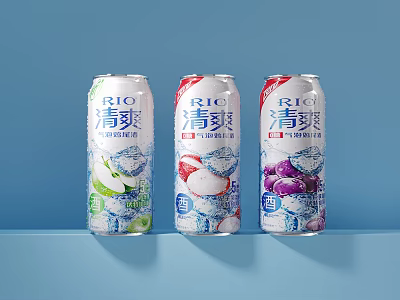 RICOH Refreshing Drink Cans With Assorted Flavors Displayed On Blue Surface 3d model