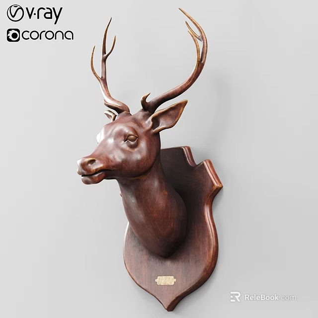 Decorative Wooden Deer Head Wall Hanging for Home Living Room Decor 3d model 