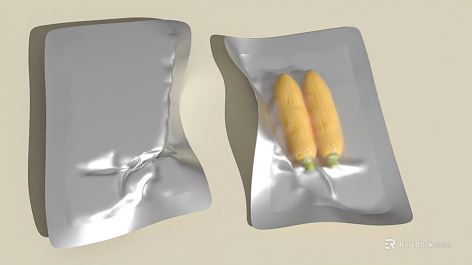 Fresh Corn Ears Packed in Silver Vacuum Sealed Packaging Bags for Freshness 3d model