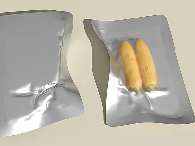 Fresh Corn Ears Packed in Silver Vacuum Sealed Packaging Bags for Freshness 3d model