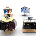 Clothing Store Display Racks With Colorful Shirts And Hanging Apparel On Sale