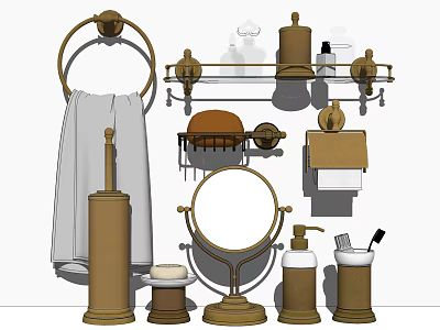 Vintage Bathroom Accessories With Towel Rack Soap Dish Mirror Dispenser And Holder 3d model