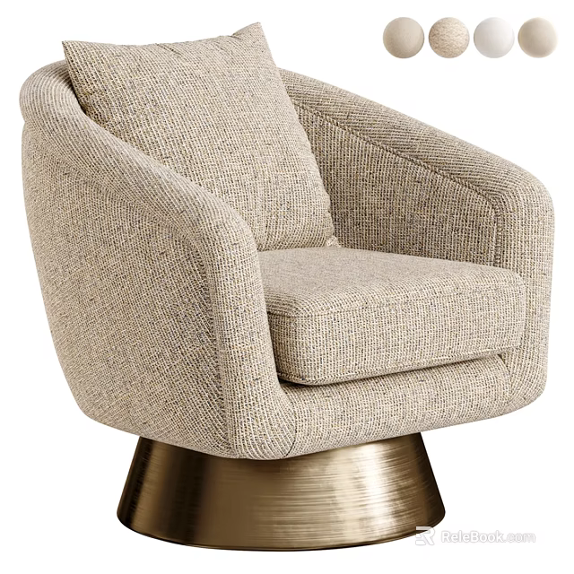 Beige Textured Fabric Accent Chair With Gold Metal Base And Cozy Armrest Design 3d model 