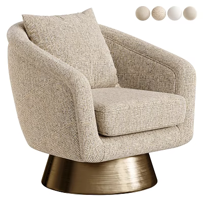 Beige Textured Fabric Accent Chair With Gold Metal Base And Cozy Armrest Design 3d model