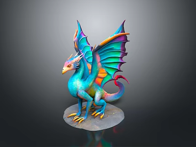 Colorful Dragon Statue With Vibrant Scales Iridescent Wings And Decorative Base 3d model