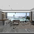 Modern Dining And Living Room Interior With Large Window City View Sofa Dining Table Chairs