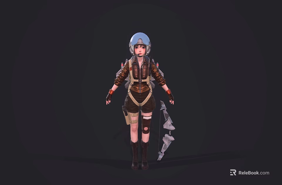 Game Movie Character With Blue Helmet Brown Outfit Axe And Knee Pads 3d model 