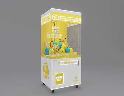 Colorful Claw Machine Amusement Equipment with Yellow Plush Toys and Coin Operated Design 3d model