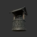 Rustic Garden Ornament Well Structure With Wooden Roof Stone Base And Hanging Bucket Chain