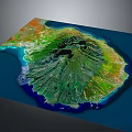 3D Rendered Island Landscape With Green Mountainous Terrain And Blue Ocean Surroundings