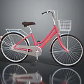 Pink City Bicycle With Brown Seat Front Wire Basket And White Spokes
