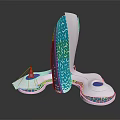 Cartoon Scene Featuring Blue And White Mosaic Pattern Irregular Shaped Structure With Platforms