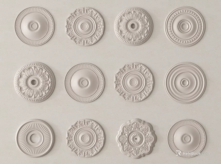 Elegant Round Ornamental Carvings With Intricate Patterns And Classic Designs 3d model 