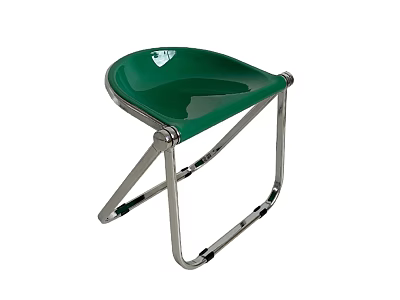 Green Folding Stool With Metal Frame And Comfortable Seat Surface 3d model
