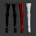 Stylish Shiny Over The Knee Boots In Black Red White Standing Side By Side On Dark Background