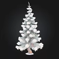 Snow Covered Pine Tree With Brown Trunk And White Snow On Branches Against Black Background