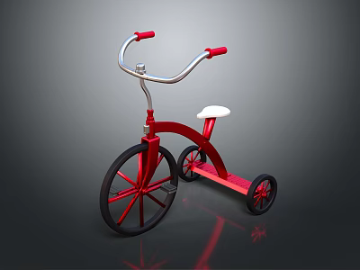 Classic Red Tricycle With White Seat Silver Handlebar And Black Wheels Design 3d model