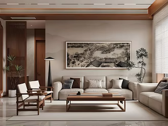 New Chinese-style Home Living Room Large Apartment Living Room 3d model