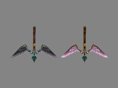 Decorative Weapon With Dark And Pink Wings Golden Body And Green Gemstone 3d model