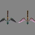 Decorative Weapon With Dark And Pink Wings Golden Body And Green Gemstone