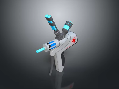 Futuristic Sci Fi Weapon 3D Model With Blue Accents And White Gray Body 3d model