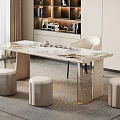 Elegant Modern Tea Table Set With Marble Top Beige Stools And White Chair 3d model