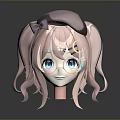 Cute Game and Movie Character With Pink Twin Tails Blue Eyes Bow and Star Decorations