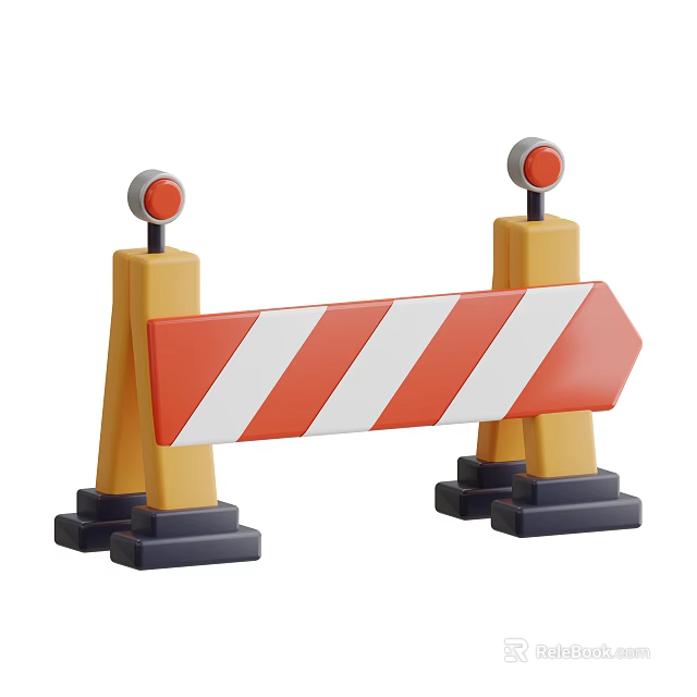 Road Barrier Traffic Control With Yellow Posts Red Warning Lights And Red White Striped Panel 3d model 