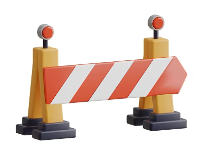 Road Barrier Traffic Control With Yellow Posts Red Warning Lights And Red White Striped Panel 3d model