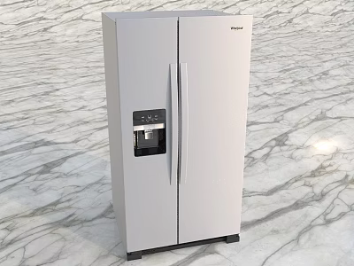 Modern Sleek Stainless Steel Double Door Refrigerator with Water Dispenser on Marble Floor Surface 3d model