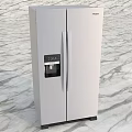 Modern Sleek Stainless Steel Double Door Refrigerator with Water Dispenser on Marble Floor Surface