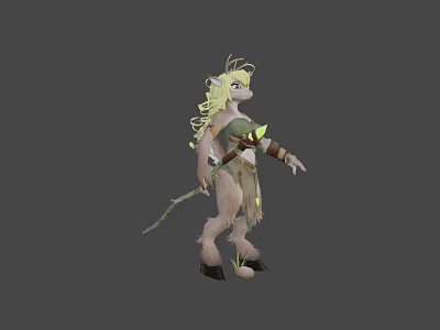 3D Fantasy Mythical Creature with Blonde Hair Green Leaf Attire Deer Hooves and Tail 3d model