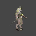 3D Fantasy Mythical Creature with Blonde Hair Green Leaf Attire Deer Hooves and Tail