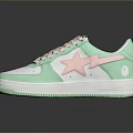 Stylish Casual White And Light Green Sneakers With Pink Star Pattern And Laces