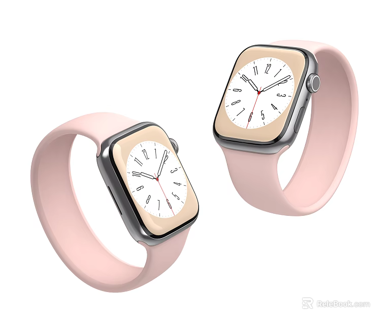 Two Pink Strap Smart Watches With Square Dial And Digital Numbers Design 3d model 