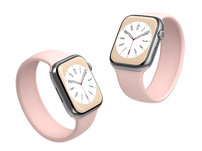 Two Pink Strap Smart Watches With Square Dial And Digital Numbers Design 3d model