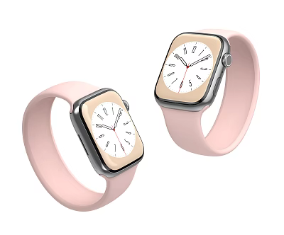 Two Pink Strap Smart Watches With Square Dial And Digital Numbers Design 3d model