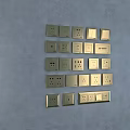 Multiple Golden Switch Panels With Various Styles On Grey Background 3d model
