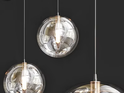 Three Modern Transparent Glass Spherical Pendant Lights Hanging With Bright Illumination 3d model