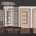 Modern Room Divider With Metal Frame Glass Panels And Geometric Patterns For Interior Design