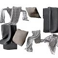 Gray Checkered Scarves And Soft Textile Pillows In Various Styles 3d model