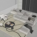 Combination Sofa Fabric Multi-person Sofa Fabric Corner Sofa Fabric Lazy Chair Solid Wood Round Small Side 3d model
