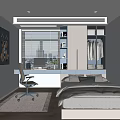 Tatami Bedroom Design With Desk Computer Wardrobe Bed Window Blinds Decorative Painting And Plant