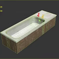 Modern Bathtub With White Interior And Brown Tile Exterior Featuring Dual Faucets