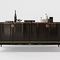 Modern Black TV Cabinet With Golden Trim Drawers And Metal Legs