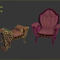 Elegant Pink Single Sofa With Wooden Carved Frame Matching Ottoman And Decorative Cushion