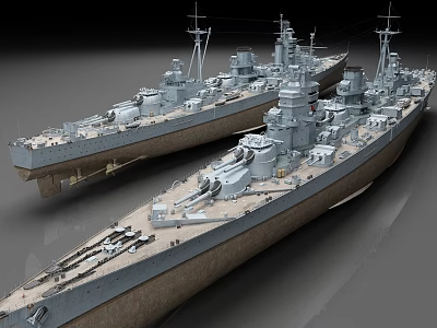 Two Large Battleship Models With Main Guns Masts Turrets And Deck Equipment 3d model