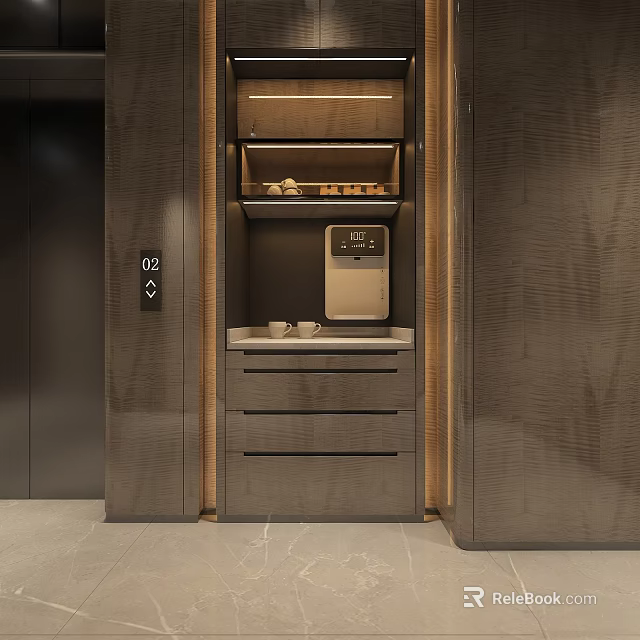 Contemporary Home Bar Design With Sleek Countertop And Built In Storage Cabinets 3d model 